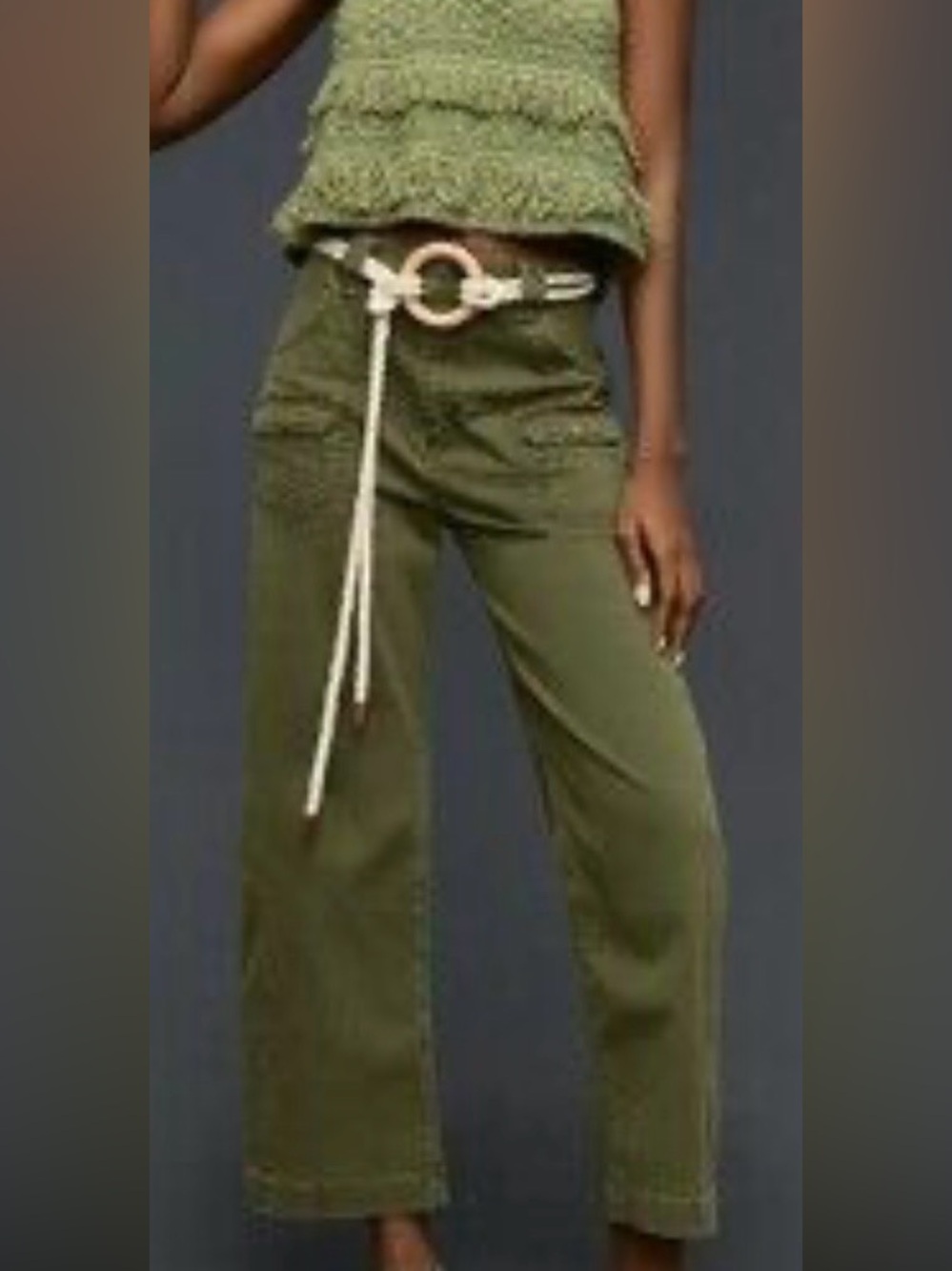 FRAME Safari Wide Leg Trousers Utility Cargo Pants Washed OD Olive Green Sz 27